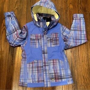 Oakley Thinsulate Insulated Ski Jacket Blue Plaid Hooded Coat L New without Tags